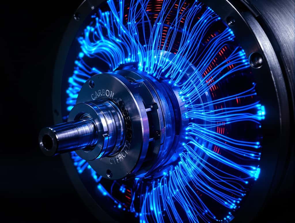Vue de ce que pourrait être un moteur électrique avec un bobinage de nanotubes de carbone. © SB, IA LeChat Vue de ce que pourrait être un moteur électrique avec un bobinage de nanotubes de carbone. © SB, IA LeChat
